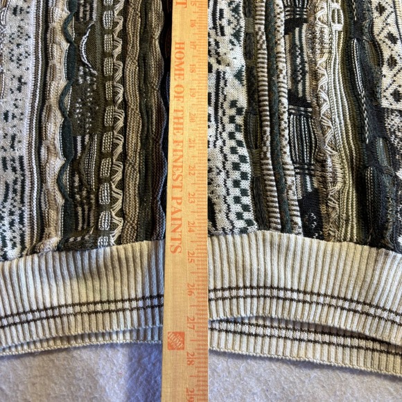 Alfani Men's Textured 3D Knit Polo Sweater 2XL Green Cream Beige Pattern - Picture 6 of 8